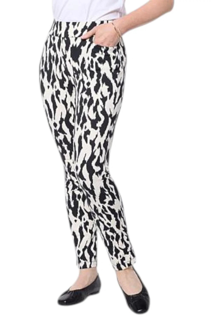 Jaclyn Smith Women's Ankle Pant with Side Slits Black Beauty Tiger - Regular